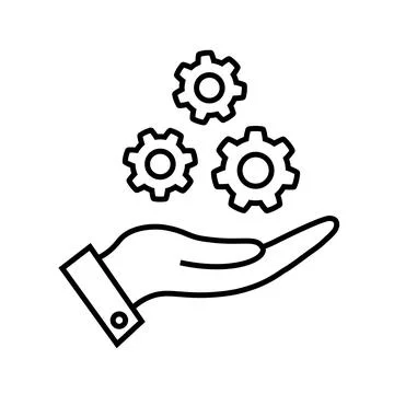 Gear wheel in hand. The process symbol on white. Stock Illustration