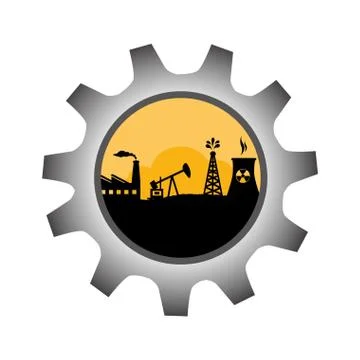 Gear wheel icon border with background silhouette oil extraction machine wi.. Stock Illustration