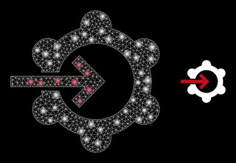 Gear Wheel Integration Icon - Carcass Mesh with Glare Spots Stock Illustration