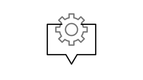 A gear wheel next to a speech bubble, symbolizing communication and .. Stock Footage 334095244