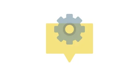 A gear wheel next to a yellow speech bubble, symbolizing communication and .. Stock Footage 334100898