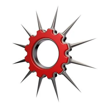 Gear wheel with prickles on white background - 3d illustration Stock Illustration