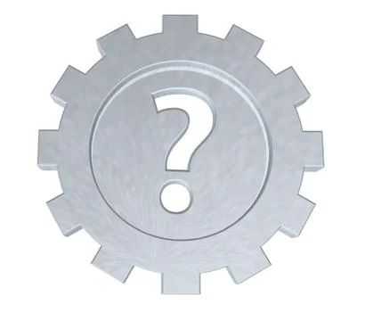 Gear wheel with question mark on white background - 3d illustration Stock Illustration