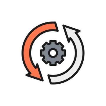 Gear wheel with two arrow, process, system update flat color line icon. Illustrazione stock