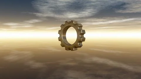 Gear wheel under cloudy sky - 3d rendering Stock-Illustration