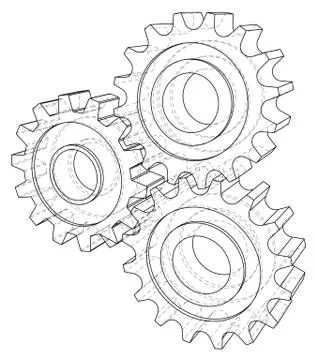 Gear wheel. Vector rendering of 3d. Wire-frame style. 3D view layers of visible 스톡 일러스트