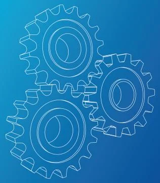 Gear wheel. Vector rendering of 3d. Wire-frame style. 3D view layers of visible Illustrazione stock