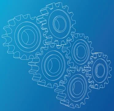 Gear wheel. Vector rendering of 3d. Wire-frame style. 3D view layers of visible Stock Illustration