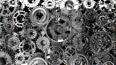 Gear Wheels in Motion Seamless. Many Metal Gearwheels Cooperation Rotation in Video stock 164473189