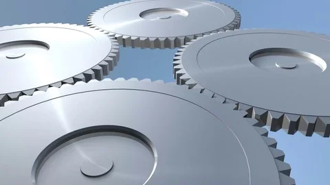 Gear Wheels - starting interlocking gears + alpha mask - camera movement Stock Footage 72352204