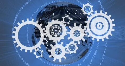 Gear wheels in world binary code 4k Illustrazione stock