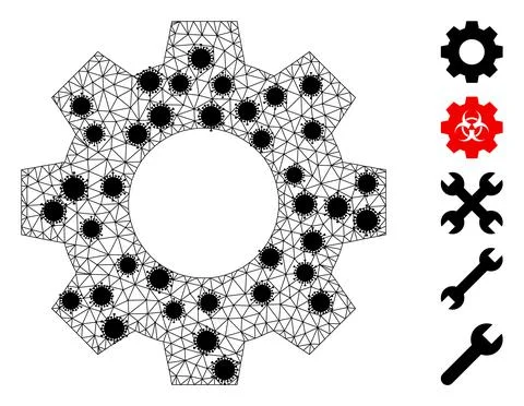 Gear Wireframe Mesh Icon with Covid Nodes Stock Illustration