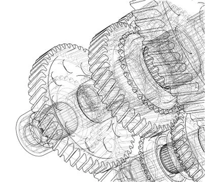 Gearbox sketch. Vector Stock Illustration