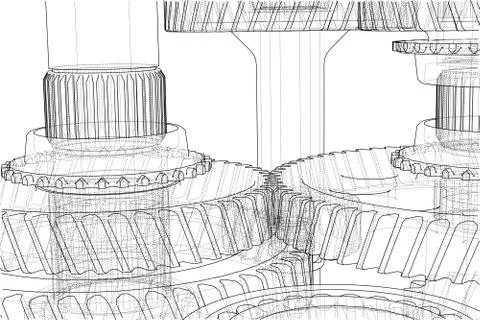 Gearbox sketch. Vector Illustrazione stock