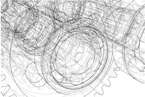 Gearbox sketch. Vector Stock Illustration