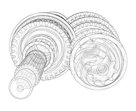 Gearbox sketch. Vector Stock Illustration
