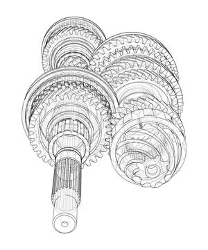 Gearbox sketch. Vector Illustrazione stock