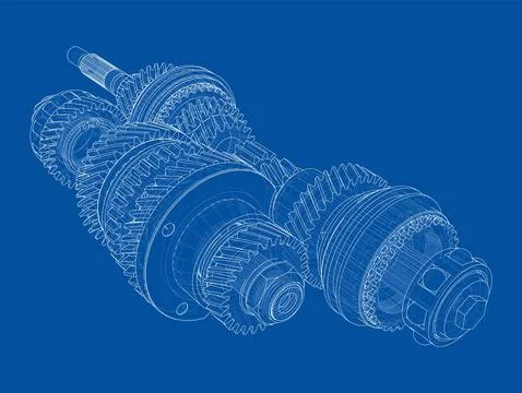 Gearbox sketch. Vector Stock Illustration