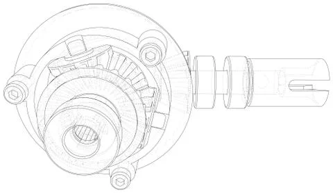 Gearbox sketch. Vector rendering of 3d. Wire-frame style 스톡 일러스트