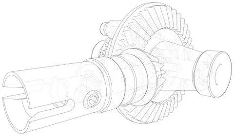 Gearbox sketch. Vector rendering of 3d. Wire-frame style Illustrazione stock