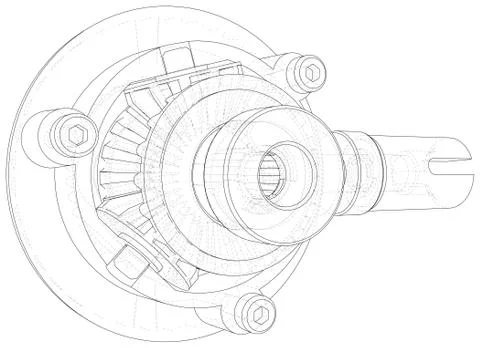 Gearbox sketch. Vector rendering of 3d. Wire-frame style Stock Illustration