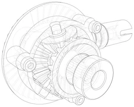 Gearbox sketch. Vector rendering of 3d. Wire-frame style 스톡 일러스트