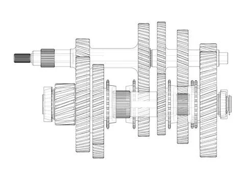 Gearbox sketch. Vector rendering of 3d 스톡 일러스트