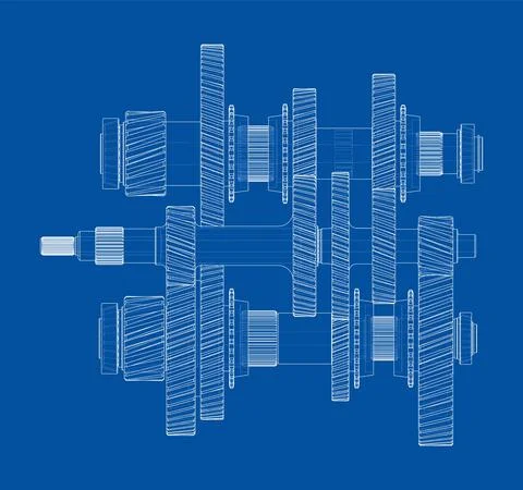 Gearbox sketch. Vector rendering of 3d 스톡 일러스트
