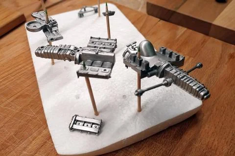 Gearbox with suspension elements, engine block, timing belt. Large-scale asse Stock Photos