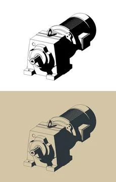 Geared motor isometric illustrations Illustrazione stock