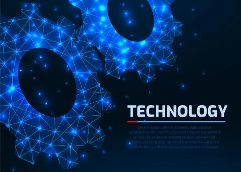Gears. Abstract vector wireframe gear 3d modern illustration on dark background Illustrazione stock