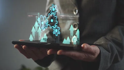 Gears against the background of growing indicators in graphs and diagrams in the Stock Footage 270244424