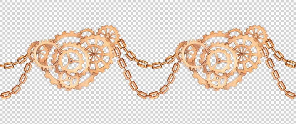 Gears and chains pattern horizontal watercolor Stock Illustration