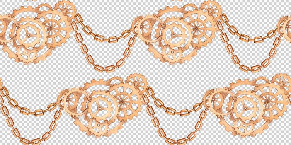 Gears and chains pattern watercolor Stock Illustration