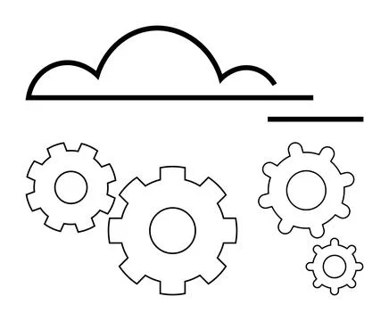Gears and Cloud Outline Representing Cloud Computing and Technology Integrati 스톡 일러스트