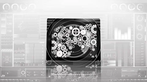 Gears and cogs animation over futuristic digital interface with data charts Stock Footage 303616375