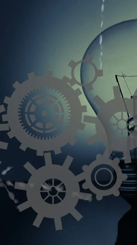 Gears and cogs animation over light bulb, symbolizing innovation and mechanics Stock Footage 319157202