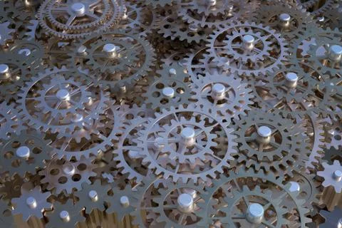 Gears and cogs background. 3D rendered illustration. Stock Illustration
