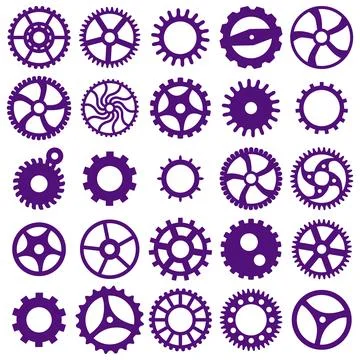 Gears and cogs, pink and purple for girls. Abstract engineering concepts. W.. Stock Illustration