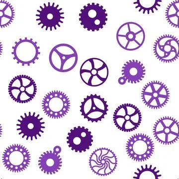 Gears and cogs, pink and purple for girls. Abstract engineering concepts. W.. Stock-Illustration