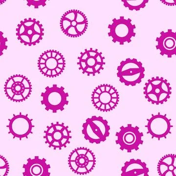 Gears and cogs, pink and purple for girls. Abstract engineering concepts. W.. Stock Illustration