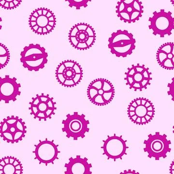Gears and cogs, pink and purple for girls. Abstract engineering concepts. W.. Stock-Illustration