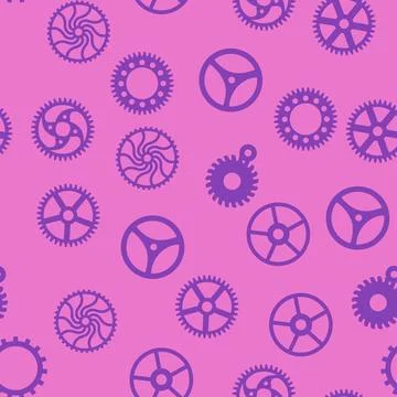 Gears and cogs, pink and purple for girls. Abstract engineering concepts. W.. Stock Illustration