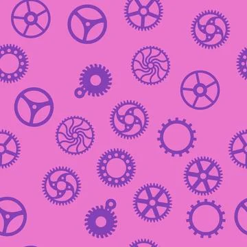 Gears and cogs, pink and purple for girls. Abstract engineering concepts. W.. Stock Illustration