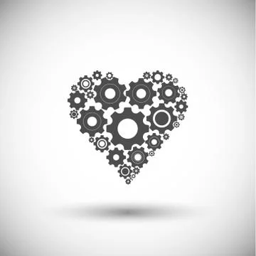 Gears and cogs in shape of heart system theme icon Stock Illustration