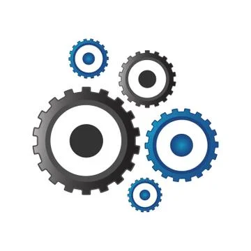 Gears and cogs vector illustration in black and blue styles Stock Illustration