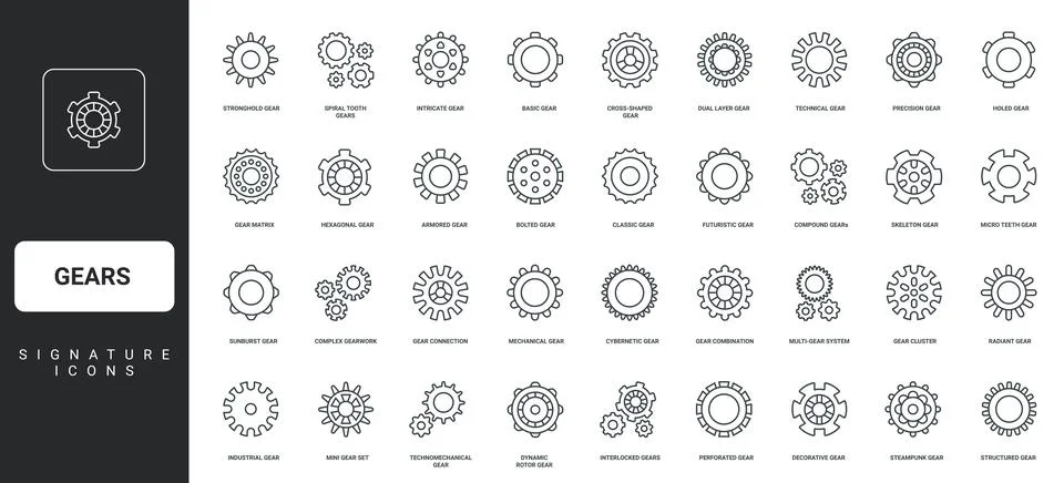 Gears and cogwheels of machine engine, system function, technical progress line Stock Illustration