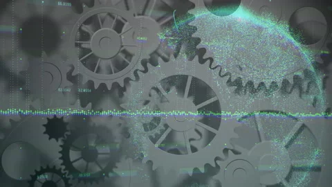 Gears and data processing animation over digital globe and binary coding Stock Footage 303878781