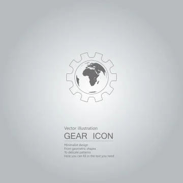 Gears and earth. The background is a gradient of gray. Stock Illustration