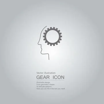 Gears and face. The background is a gray gradient. Stock Illustration